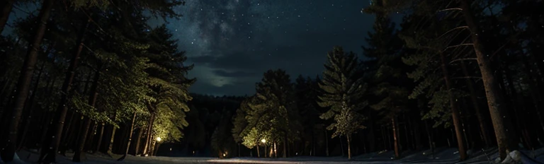 Night forest with few trees