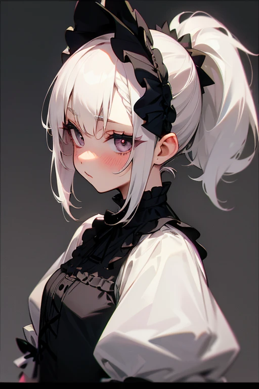 Short white hair, blush, Gothic ta、Punk Fashion、ponytail、