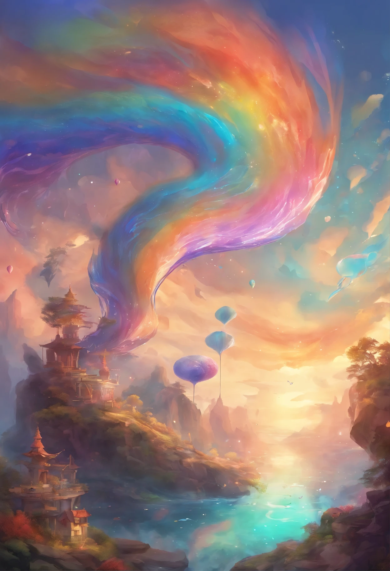 太陽はShine,Edges shine,Inner brilliance,One Fish,Betta,Nice tail,colorful,Wandering in the clouds,(White cloud),colorful light,Rainbow-colored,Shine,(Irregular light spots),High-end products,8k,detailed,Ray Tracing,Depth of written boundary,Cinema lighting,