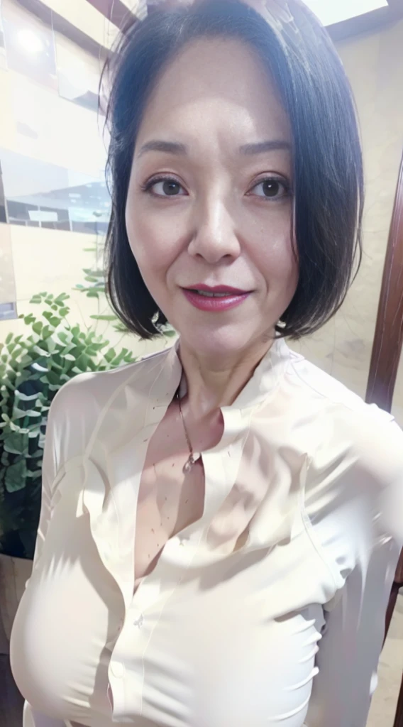 ((best quality, 8k, masterpiece :1.3)), Be focused :1.2, Beautiful woman,Have a perfect body :1.4, Lean abdominal muscles :1.2, ((Layered Hairstyle, Large Breasts :1.2)), (wet White Button-Down Shirt :1.1), (rain, street:1.2), wet :1.5, Highly detailed face and skin texture, Delicateeyes, Double eyelids