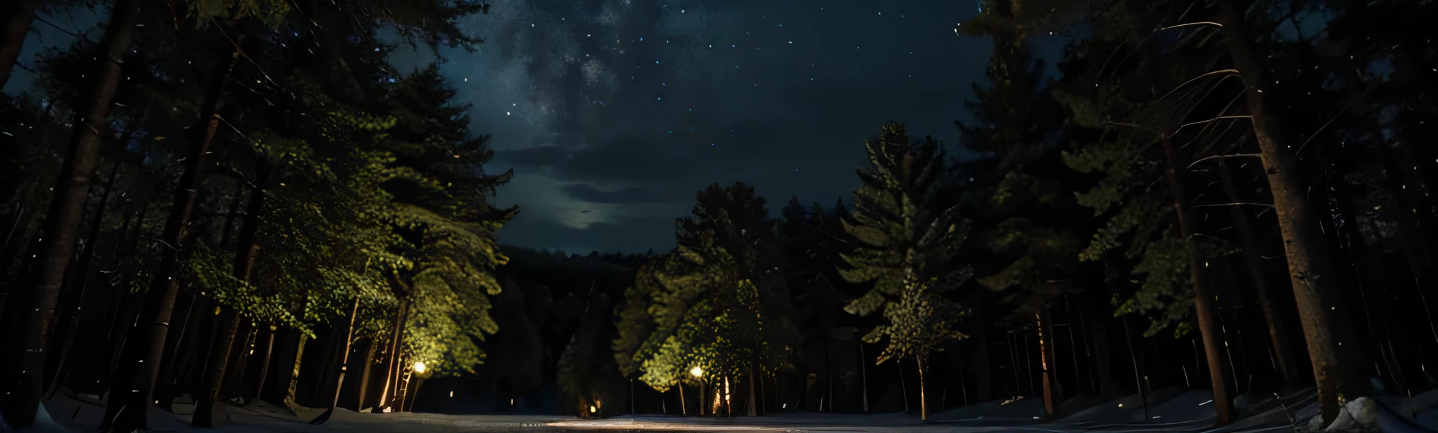 Night forest with few trees