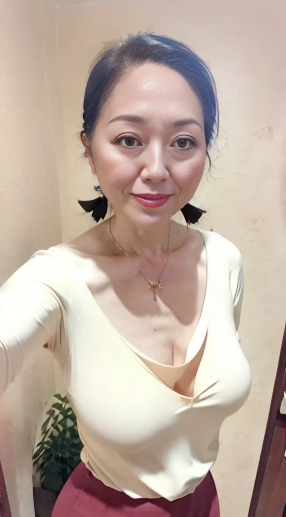 1 Chineae Mature , sexy , 55 years , hourglass , perky natural breasts , perfect breasts , fit body , Waves hair , narrow-oval , seductive smile , gorgeous face , top model , hazel eyes , seductive , university , sexy pose , realism , glasses , cartilage piercing , ear lobe piercing , sweater , skirt