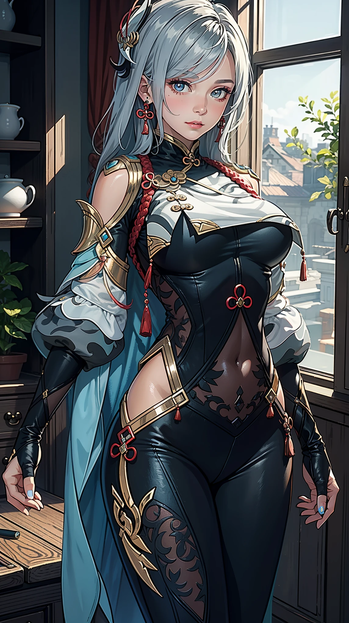 Masterpiece, high quality, 8k, ultra detailed, detailed face, standing, blush, bright eye, indoors, (detail face), (shenhedef), stand up straight, hude 