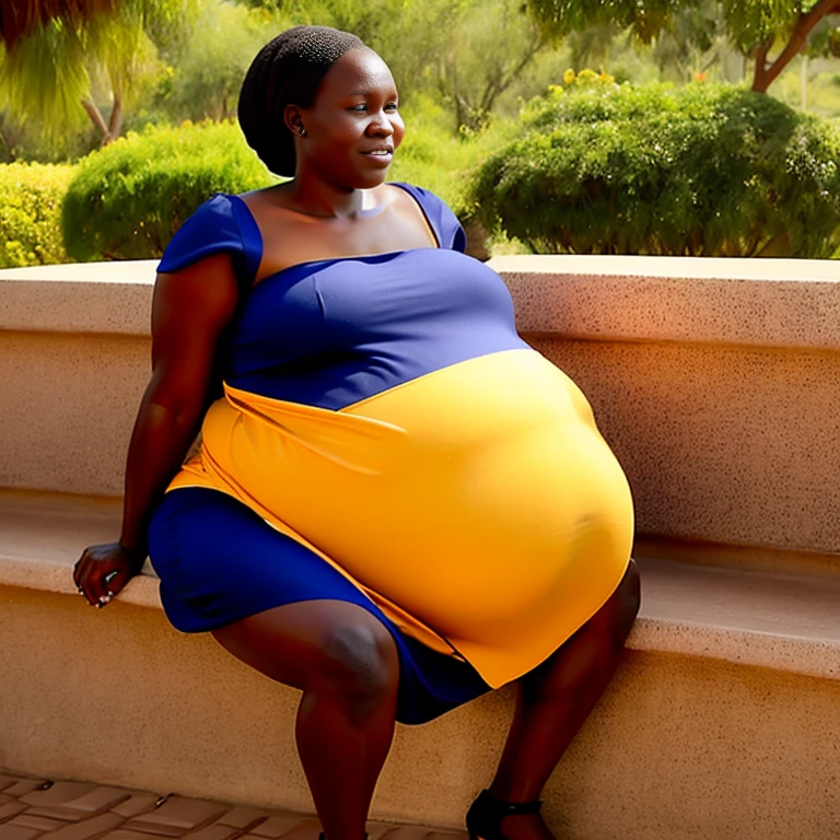 Extremely Hyperpregnant Zambian woman with huge belly wearing a dress