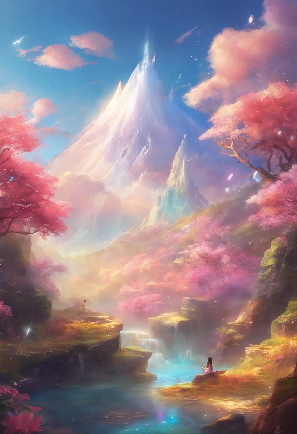 太陽はShine，Edges shine，Inner brilliance，One Fish，Betta，Nice tail，colorful，Wandering in the clouds，（White cloud），colorful light，Rainbow-colored，Shine，（Irregular light spots），High-end products，8k，detailed，Ray Tracing，Depth of written boundary，Cinema lighting，
