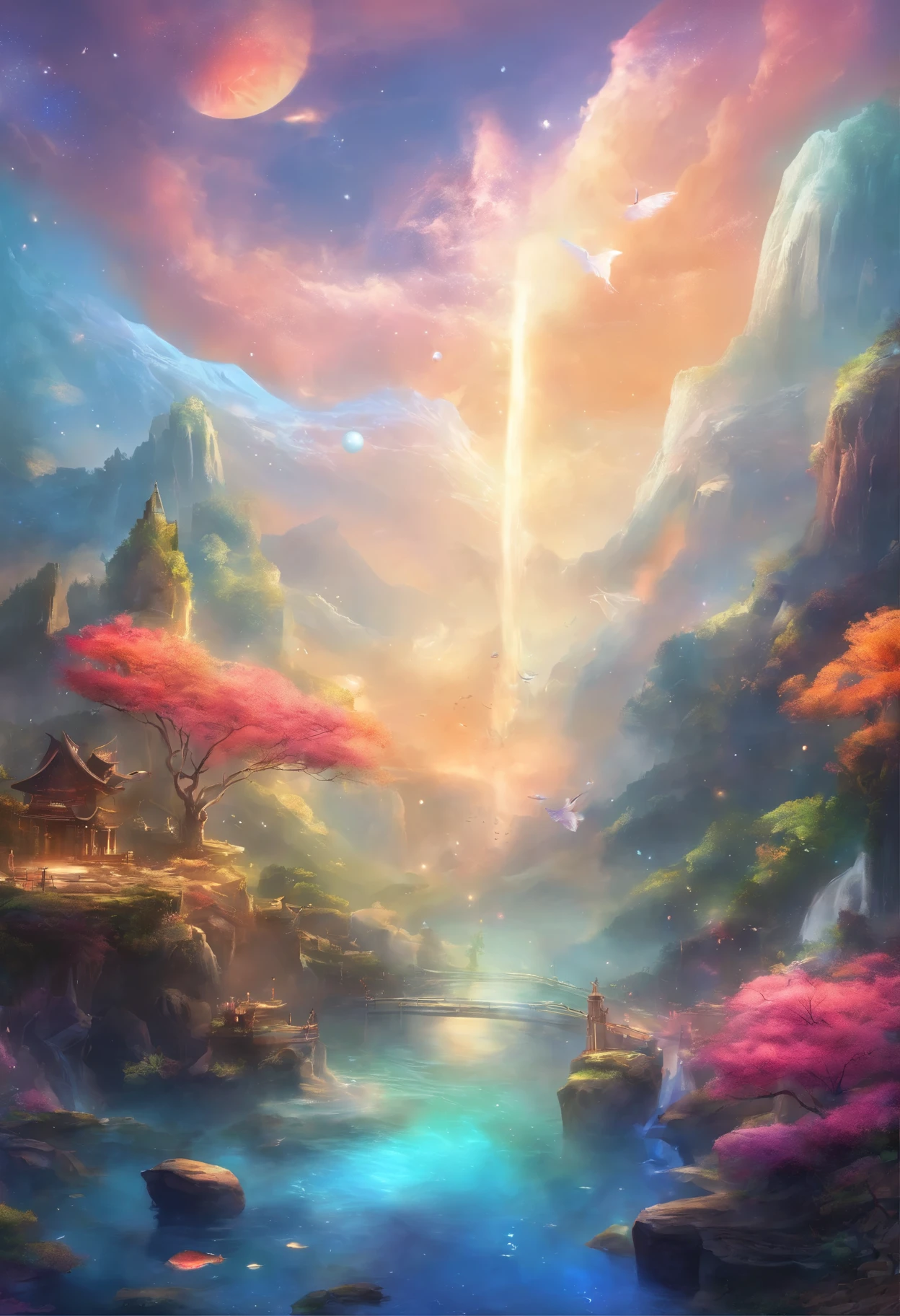 太陽はShine,Edges shine,Inner brilliance,One Fish,Betta,Nice tail,colorful,Wandering in the clouds,(White cloud),colorful light,Rainbow-colored,Shine,(Irregular light spots),High-end products,8k,detailed,Ray Tracing,Depth of written boundary,Cinema lighting,