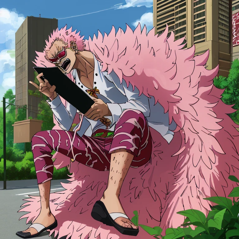 Doflamingo goes to radio exercises during summer vacation garden