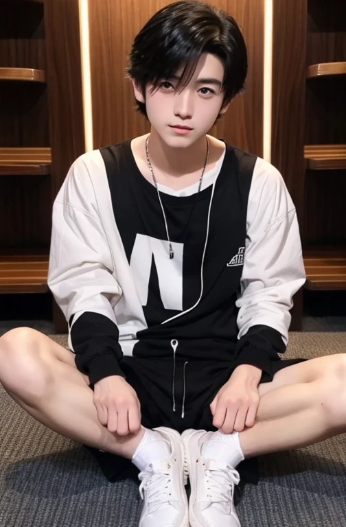 Two boys、Handsome、18-year-old、Japan boys、Black Hair、Club room、Change of clothes、between legs、bulge、Take off your clothes、Show bare skin、Spread your legs