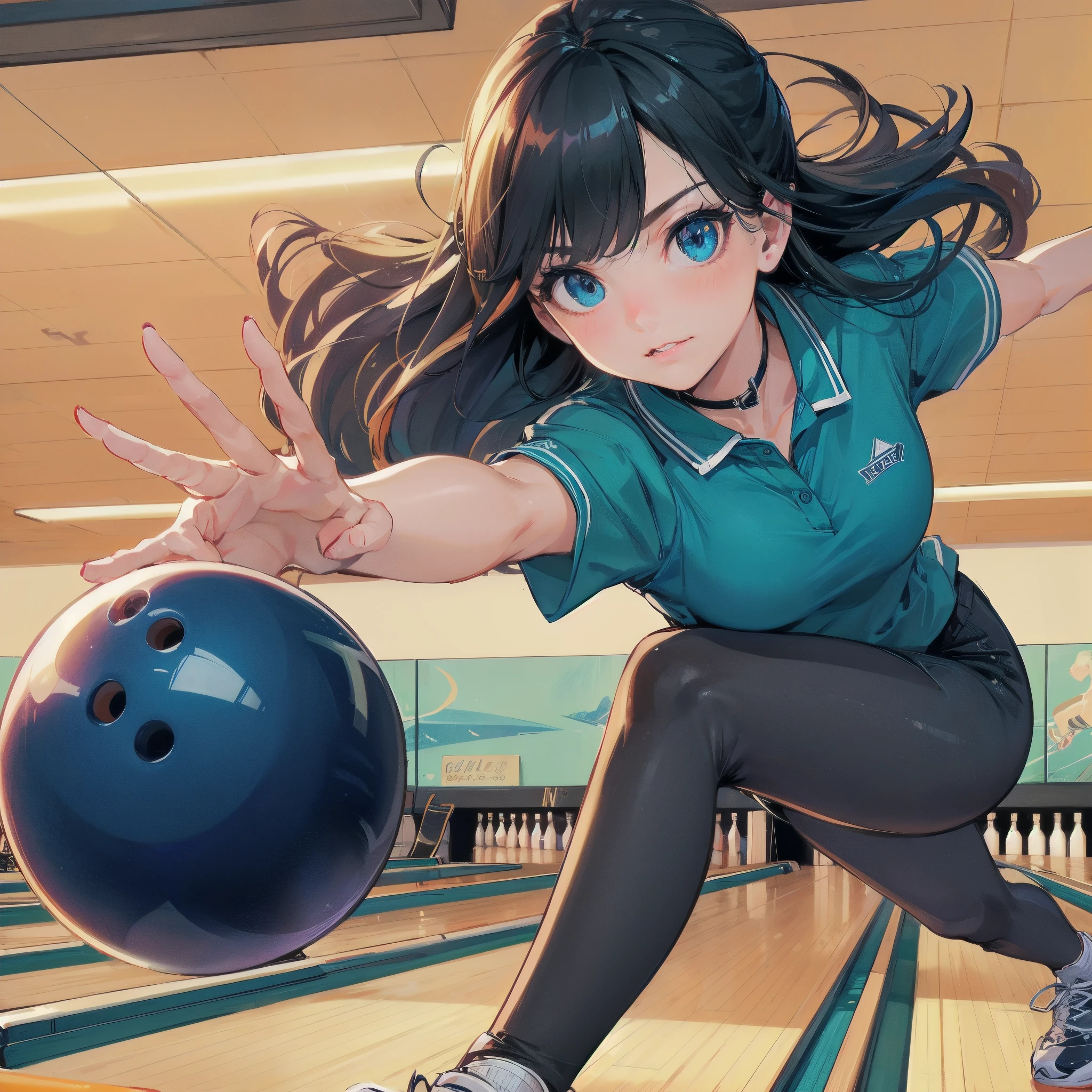high quality,HD,16k,sharp lines,1 girl,Female billiard athlete ,cute face, large breasts, nice legs,At the billiard venue,focus girl,detailed beautiful face,detailed clothes,beautiful eyes,cool,dynamic angle