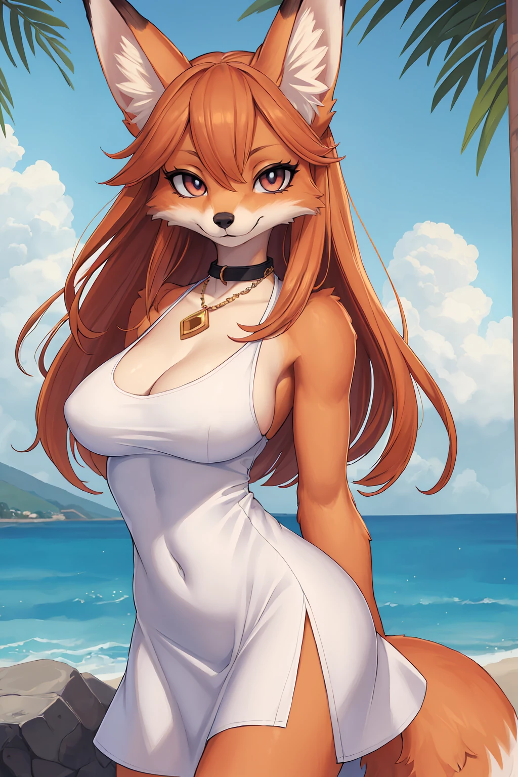 (masterpiece, Highest quality, High resolution), Fox Girl, Fox Ears, Fox's Tail, Tight swimsuit, プールjiggie butt big butt