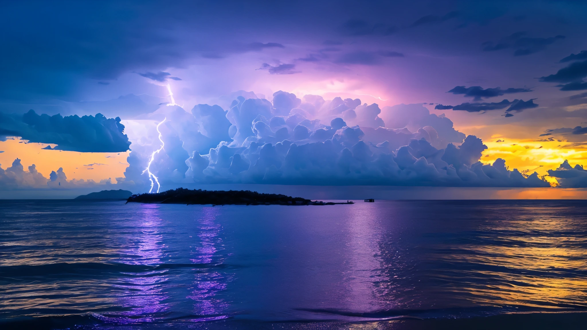 Refreshing sky, Clear skies, lightning, storm, blue sky, Ocean, Sunset, sunset