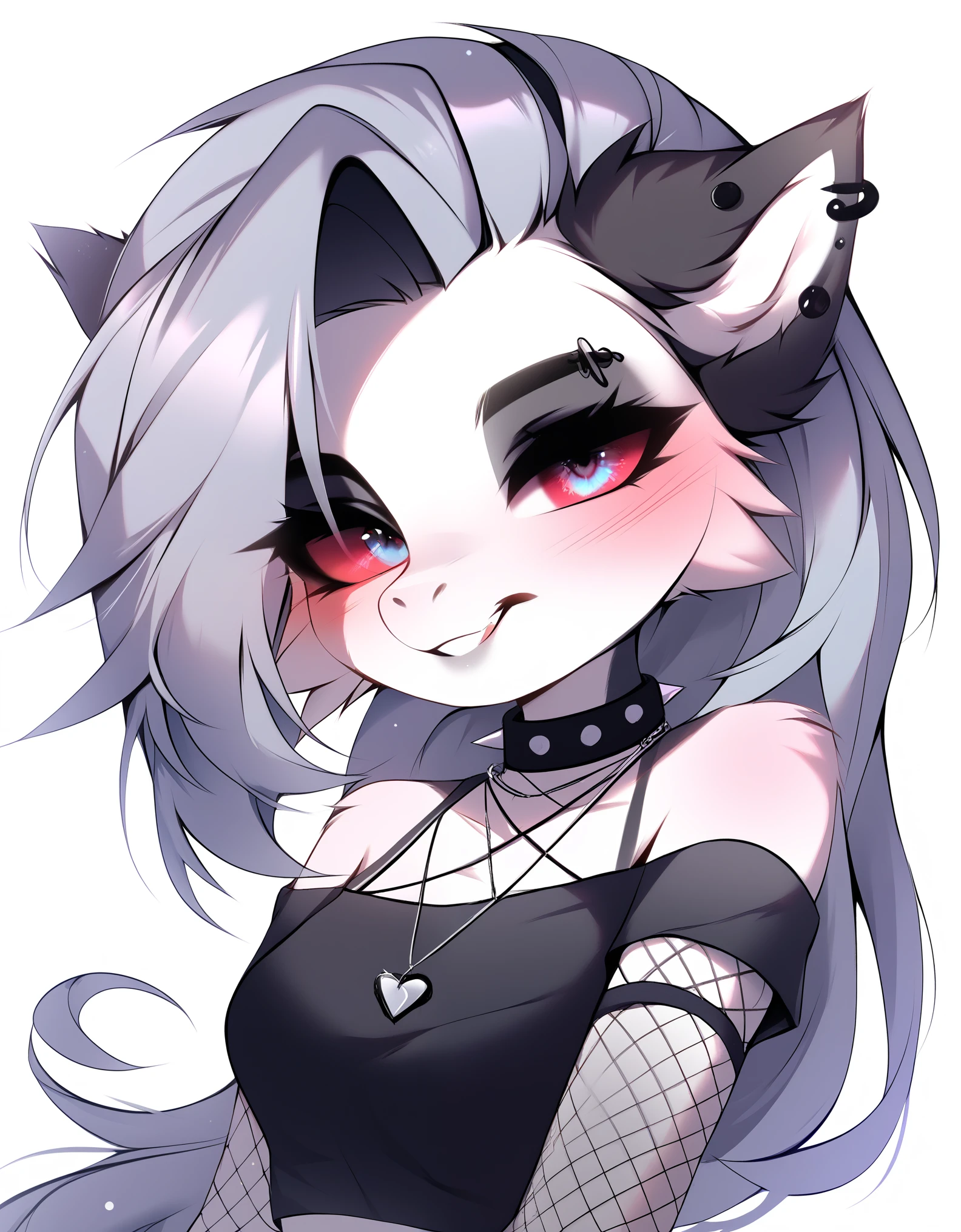 score_9, score_8_up, score_7_up, source_furry, rating_safe, by magnaluna, loona posing seductively in a goth bedroom, anthro, blushing, 