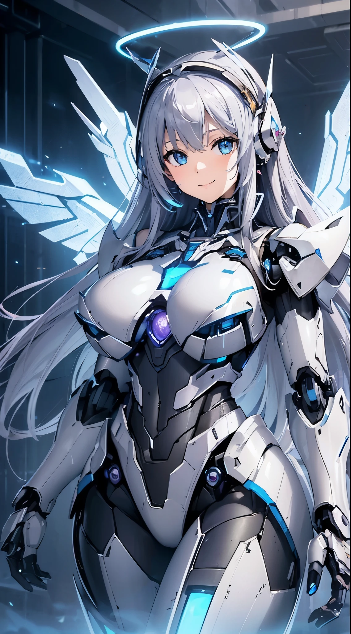 Blue shining mechanical eyes、A kind smile