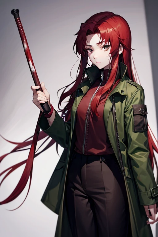 He was wearing a dark green coat and trousers.、A **************** with red eyes and white hair, holding a Japanese sword、There is blood in my hair、They even kill people.。