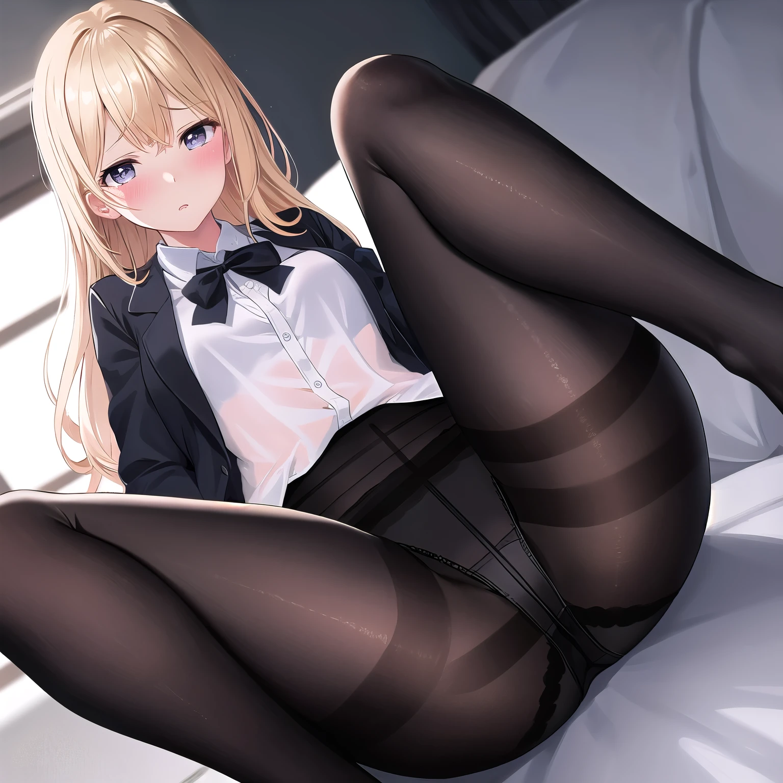 1girl, magical girl, panties,skirtlift,((upskirt)),((pantyshot)),(yellow panty),((Small panties)),((Thin panties)),(((See-through panties))),(((black pantyhose))),white race panty, ,Are crying,Anguished expression、Embarrassed look,8k,Realistic、Anime illustration,CG、masterpiece, best quality, 1 girl, solo, large breasts, office staff suit, jacket, pencil skirt, panties under black pantyhose, (show off panties:1.1), embarrassed, spread legs, sitting, office、Falling and spreading his legs、