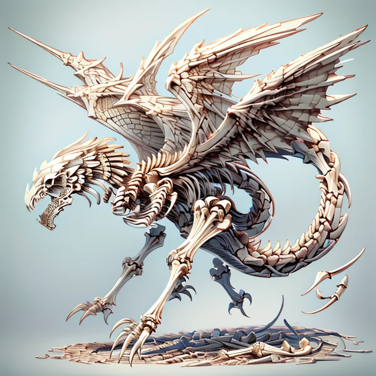Skeleton Wyvern Flying with wings made of bones