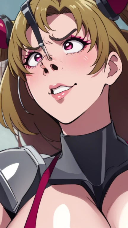 (High quality, Ultra detailed, best quality, insanely detailed, beautiful, masterpiece:1.5),(Cure Peach/Love Momozono(Suite Pretty Cure♪) ),((Super super super huge breasts)),((Super super super big cleavage)),((Super super super super saggy breasts)),Bimbo face:1.5,Heavy makeup:1.5,Brown skin:1.5,Heavy makeup:1.5.Mature Woman:1.5,Middle-aged women:1.5,Pink twin-tailed hair:1.5),(Nose hook:1.2),(close up face),Accurate nostrils,(Nose Hook:1.5),(Facial Realism)超Swollen lips, Super thick lips, Kissing Face,, Glowing Skin,masterpiece, highest quality, naughty smile,(vapor:1.2), (Happy:1.4),(Ahegao:1.6),(Roll your eyes,1.6),(blowing foam through the mouth:1.2),(Attractive mature woman,Super strong super huge huge vulgar face:1.2),(Ahegao:1.8),(Roll your eyes:1.6),(Huge very angry face:1.6),(put on a mean look:1.8),(put on a mean look:1.8),masterpiece, highest quality,Super evil smile, blush, I breathe,Glowing Skin,highest quality, 8K, 32k, masterpiece, Detailed face, Lips Detail, Fine grain, double eyelid,Pink thick lips,Swollen lips,(Widening pig nostrils),(Super super super enlarged nostrils:1.5),Iris,View from above,(Cyborg Mecha Monster Suit:1.5),(face focus,close up face),(Exact nose count,Accurate nostrils,I can see the back of his nostrils),(Look up,Fisheye,Looking from above,Looking down on someone,Saucy),Realistic depiction of the entire face,(Ugly face:1.5,Stinky face:1.5)