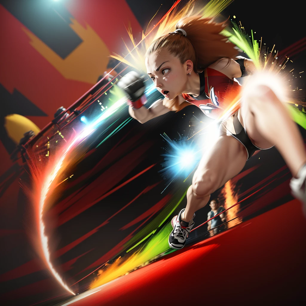 (best quality,4k,8k,highres,masterpiece:1.2),ultra-detailed,realistic,best quality lighting,portraits,fun,energetic,studio lighting,fast-paced action,powerful punches,colorful background,intense expressions,athletic bodies,cute and fierce in equal measure,vivid colors,strong and determined fighters,animated motion,exciting atmosphere,striking poses,fast and dynamic moves,sharp focus,impactful strikes,high-speed camera,adrenaline rush,crowd cheering,women's empowerment,[foxy boxing],active and lively,eye-catching moments,competitive spirit,action-packed fight,high-stakes battle,impressive athleticism,ring presence,high-intensity,emotions running high,vibrant and engaging,fierce competition,expressive eyes,experienced fighters,hair in motion,powerful movements,captivating facial expressions,dynamic angles,forceful blows,masterful footwork,attention to detail,enthusiastic audience,exhilarating sports event