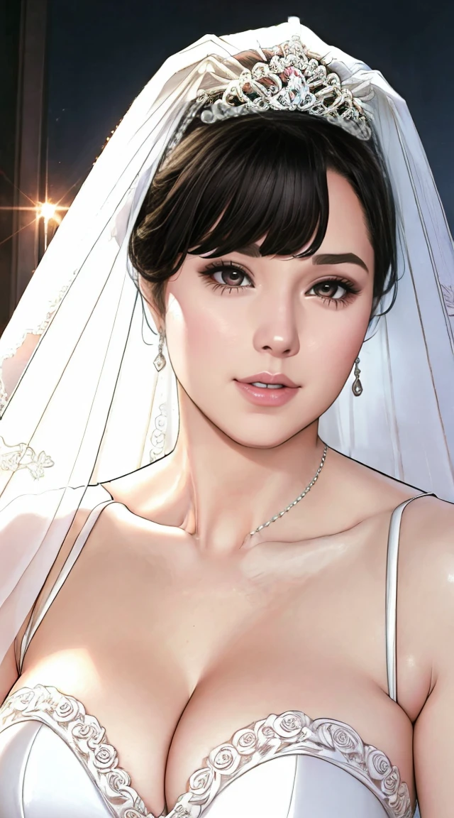 blunt bangs, dark blue hair, purple eyes,
BREAK ((WEDDING PRINCESS DRESS:1.5)) 
BREAK view from below, morning city, street,
BREAK (masterpiece:1.2), best quality, high resolution, unity 8k wallpaper, (illustration:0.8), (beautiful detailed eyes:1.6), extremely detailed face, perfect lighting, extremely detailed CG, (perfect hands, perfect anatomy),