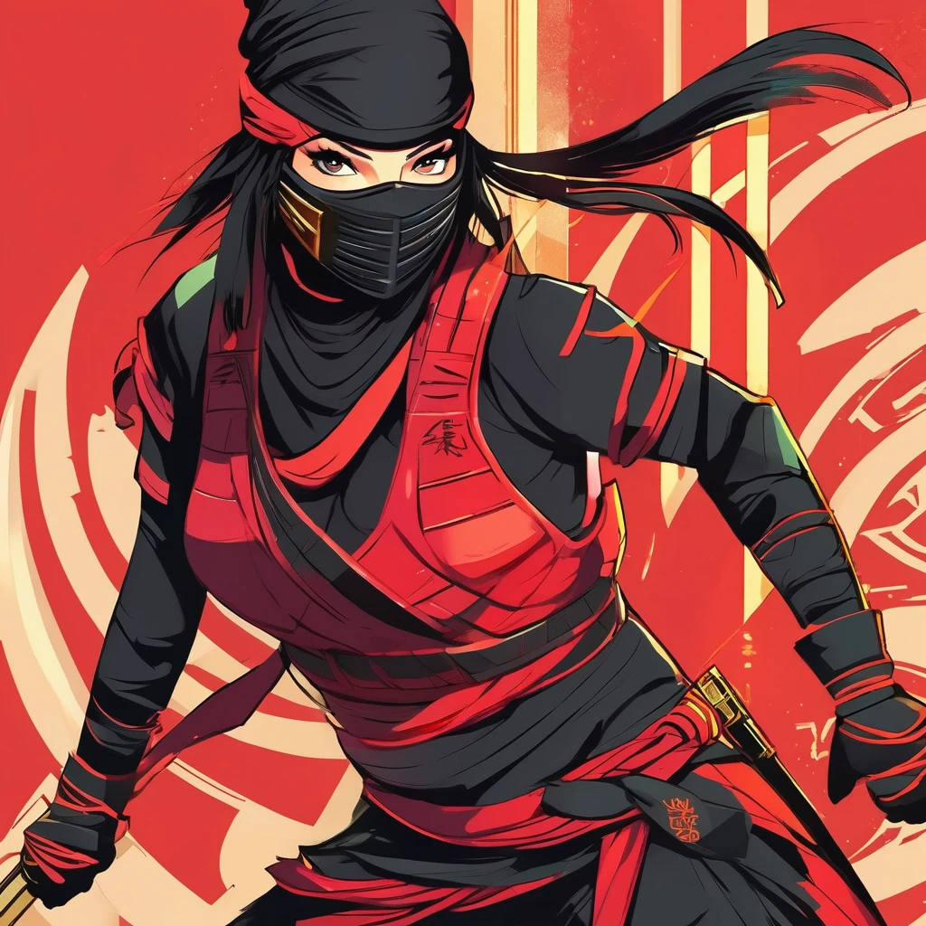 female ninja with cyberwear, digital illustration, detailed, poster