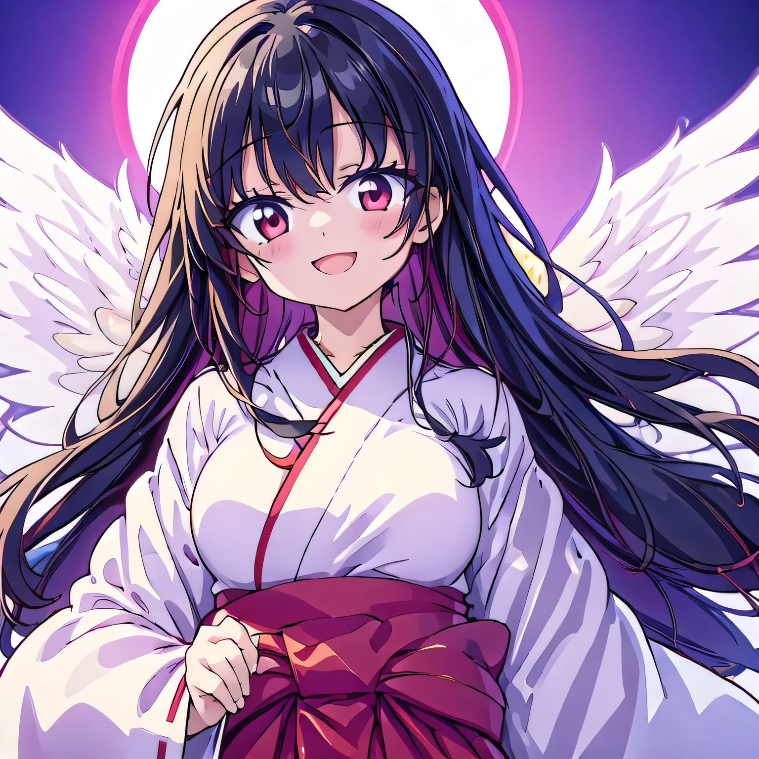 highest quality、High resolution、Reaching out,Close-up head、Anime style illustrations,red long skirt, {Red too:1.35} ,Shrine maiden、Simple Shrine maiden outfit、White kimono、Girl with perfect figure、Full Breasts、Beautiful woman、Drooping eyes、Relaxed expression、Low outer corner of the eye、Baby Face、Embarrassing、Beautiful Eyes、Cute eyes、Red eyes、One Girl、Long side hair、Long Hair、Black Hair、Ahoge、Wide sleeves、Long hem、happy+smile、shrine