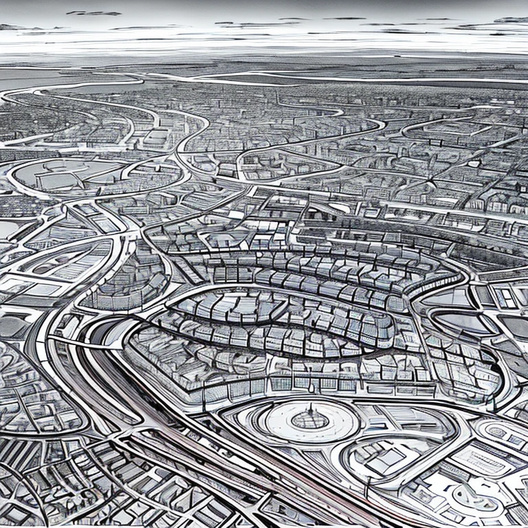 Detailed sketch of the city named Elche. De 230 625 habitant, avec hopital, parc, mairie, casino, hotel, museum, cathedral, poste de llice avec fourière et 4 parkings eclairée