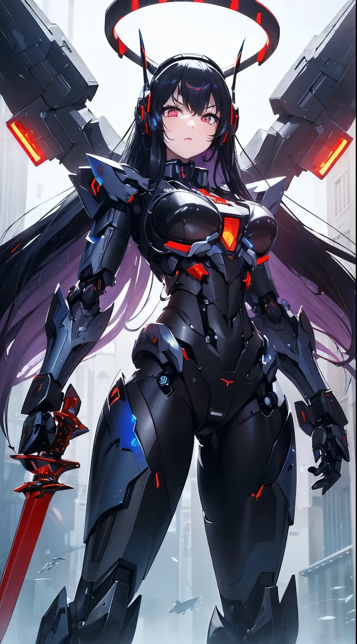 Machine eyes glowing red、evil smile