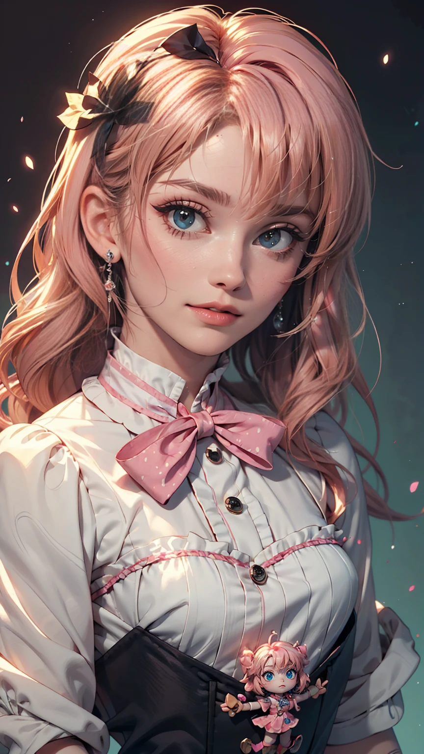 Anime girl with pink hair and a ribbon in her hair, Cute realistic portrait, Gweitz, Magical Girl Portrait, Cute Characters, Cute art style, Anime Moe Art Style, MapleStory character art, cute portrait, Cute Anime Girl Portrait, Small person portrait, artwork in the style of Gweitz, Splash Art Anime