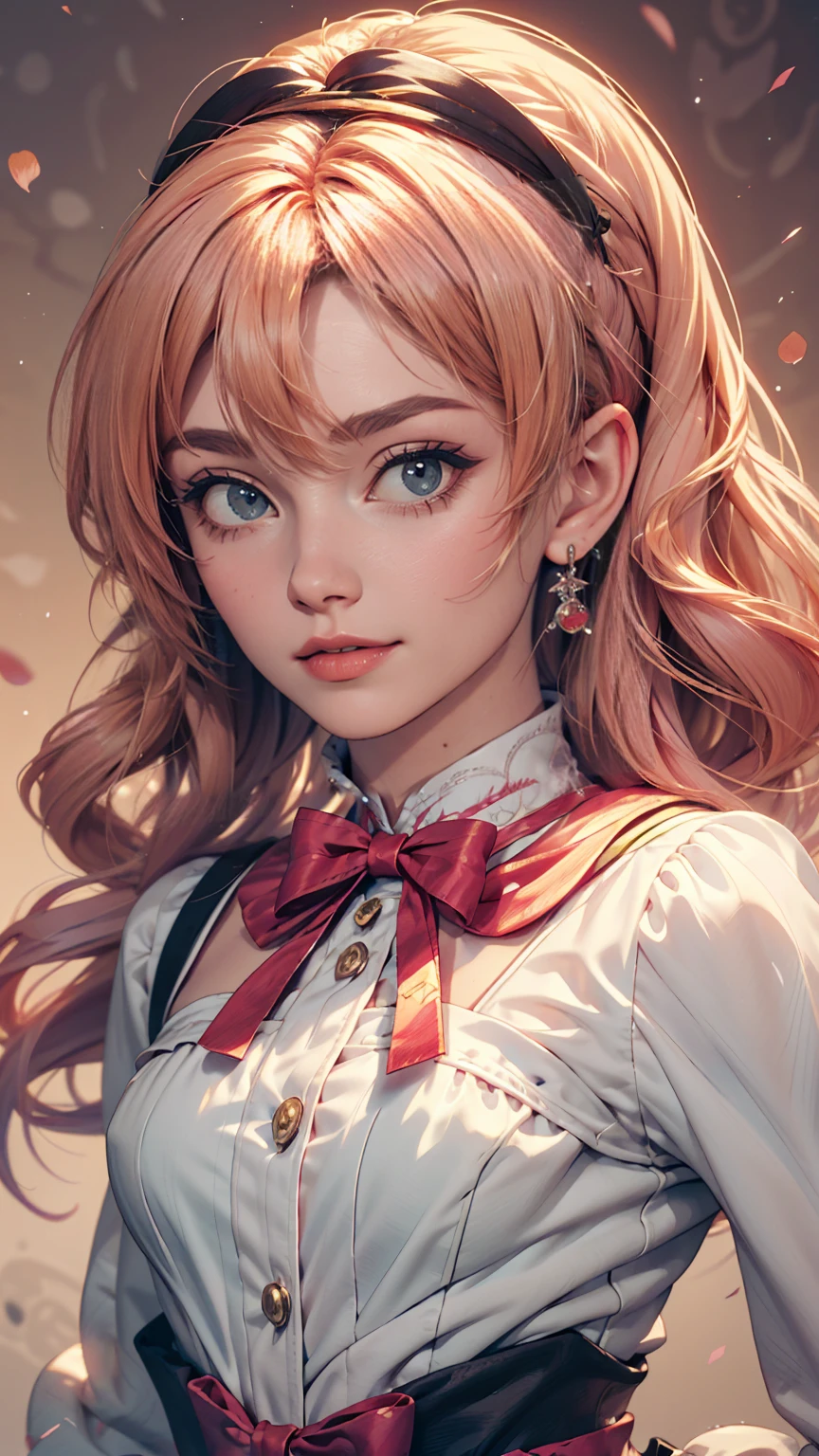 Anime girl with pink hair and a ribbon in her hair, Cute realistic portrait, Gweitz, Magical Girl Portrait, Cute Characters, Cute art style, Anime Moe Art Style, MapleStory character art, cute portrait, Cute Anime Girl Portrait, Small person portrait, artwork in the style of Gweitz, Splash Art Anime 