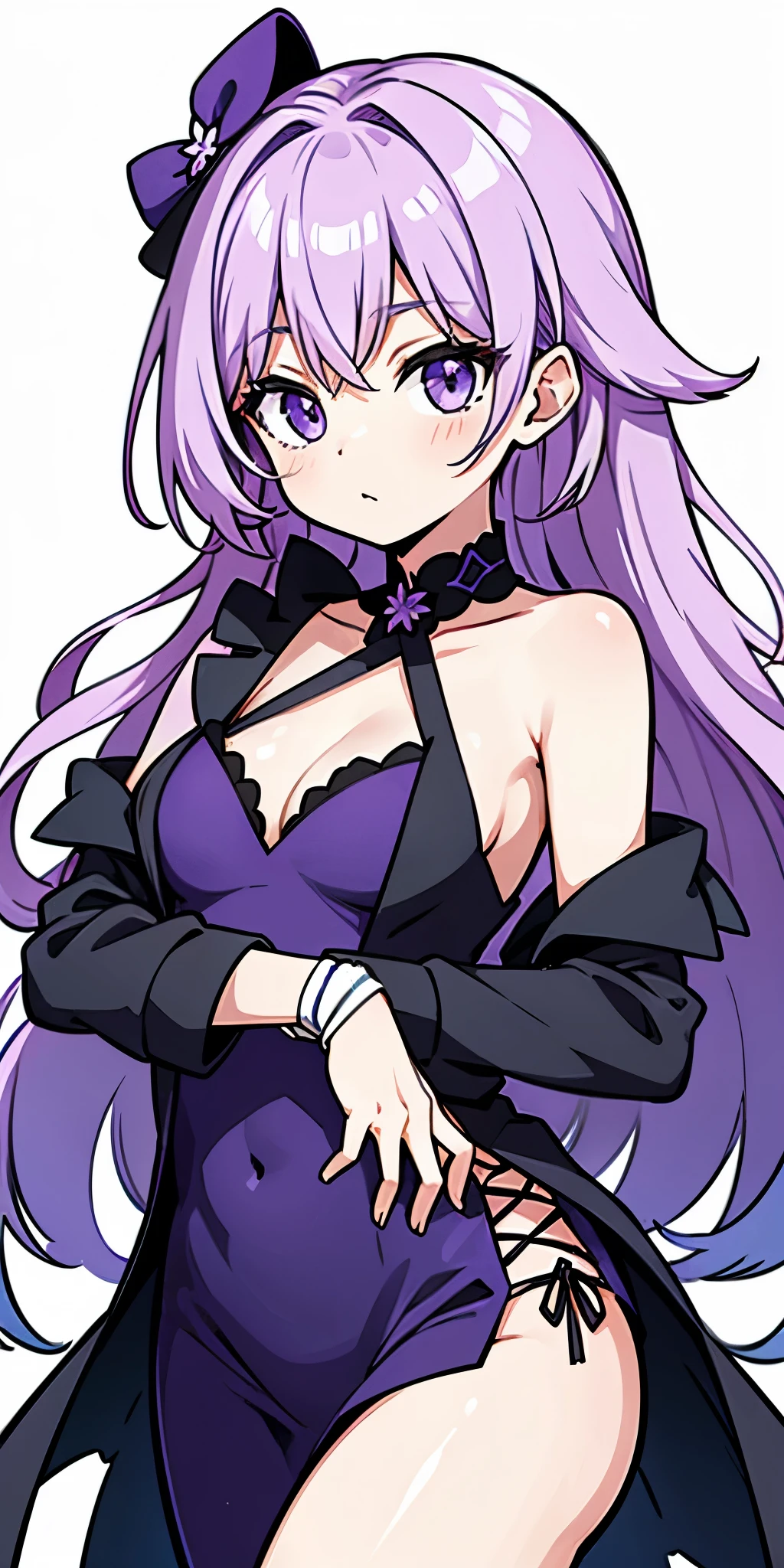 cheveux violets, style à le personnage Crunchyroll, avec fond blanc