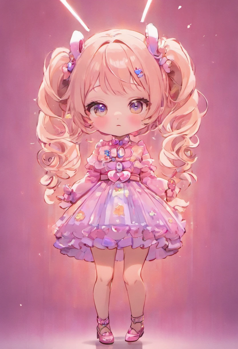 Create a series of cute baby chibi style dolls with a fashion theme, each with lots of detail and in an 8K resolution. All dolls should follow the same fashionable wallpaper pattern and be complete in the picture, mostrando o (corpo inteiro, incluindo as pernas: 1.5)
Boneca fashion: Chame-a de Marina. Ela deve ter cabelo pequeno em tom colorido neon. Seus olhos devem ser grandes e expressivos, with long eyelashes and rosy cheeks. Sorriso delicado e branco. Sophie deve estar vestida com uma roupa fashion com detalhes neon, Tons coloridos . She can't have anything on her hands. Certifique-se de adicionar detalhes nas roupas, such as buttons and pockets, sapato bonito
Certifique-se de adicionar sombras, texturas e detalhes nos cabelos, roupas, to make them even more adorable and charming.