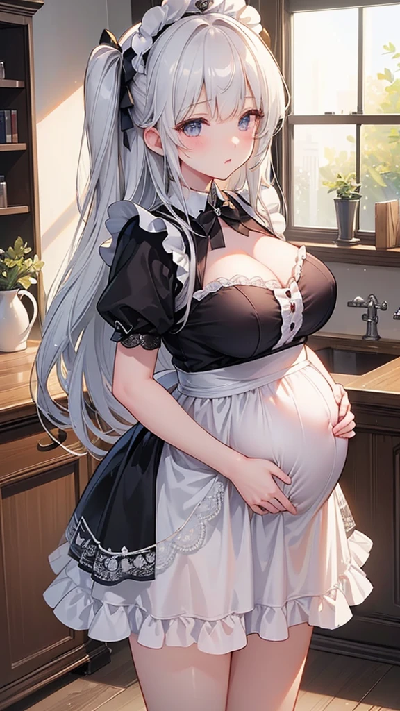 (Very detailed CG ユニティ 8k 壁紙)、(masterpiece)、(highest quality)、(Very detailed)、(Best illustrations)、(Best Shadow)、Maid clothes、girl、Two Side Up、Big Breasts、honey、Long Hair、Pregnant women