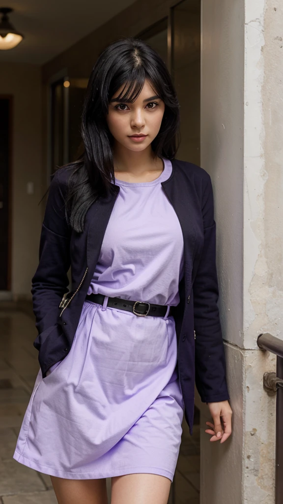 Black hair girl dressed in purple