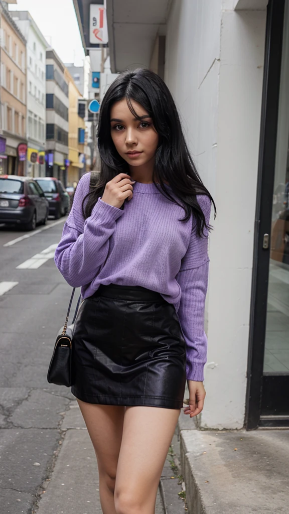 Black hair girl dressed in purple