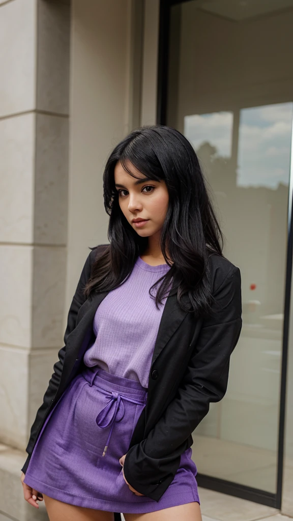 Black hair girl dressed in purple