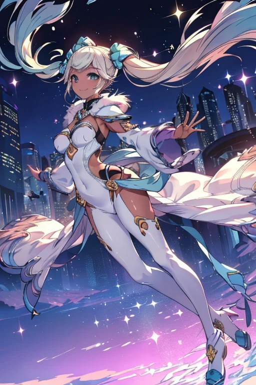 Iooiklas,Platinum Blonde Hair,Twin tails, hair ornaments, White Dress, Black knee socks,
Removable sleeves,Complex eyes,Beautiful fine details,Symmetrical eyes,Big eyes:1.5,Seductive eyes,
(((dark skin,dark_skin,lustrous skin:1.5,bright skin: 1.5,
skin tanned,shiny skin,very shiny skin,Shiny body,plastic glitter
skin,exaggerated shiny skin,illuminated skin))),
(,Detailed body,(Detailed face)), cute,Lewd,erotic,Bold,Camel toe revealing outfit,show skin,(((Sexy aqua fur coat, Aqua fur coat outfit,
wearing a Ice Dress:1.3,aqua 冬 coat))), ((Ice Dress,elegant Ice Dress)),
(White gloves,White clothes,(((Complex outfit,Complicated clothes,Embroidered costume,Glamorous costumes,Embroidered clothes,
Glamorous clothing))),skinsuit, Bodysuits, pantyhose,
High resolution,Sharp focus,(Super detailed,Very detailed),(Very detailed CG unity 8k wallpaper),
(((Vibrant colors))),From below見上げる視点,((超High resolution, 8K RAW Photos, Ultra-realistic)), ((Correct Anatomy:1.5, Ideal body proportions, Long legs:1.37)),
Dancing Oppai gal, Dancing, swing , Step forward strongly, Raise your legs high,
floating, Twisted body, floating hair, Fluttering Hair, (A face with attention to detail, Very detailedな目),
(SFW:1.25), Belly dance, Arabian, Clothing and accessories with intricate detailing,
Great festival show, Sexy Dance, Lean back, Show your crotch, View your viewers, Sexy smile, Dutch Angle,
From below, Side view, floating extra アクアファーコート, splash, Bokeh,
extra floating アクアファーコート,Shy laugh,汗をかいたskin,