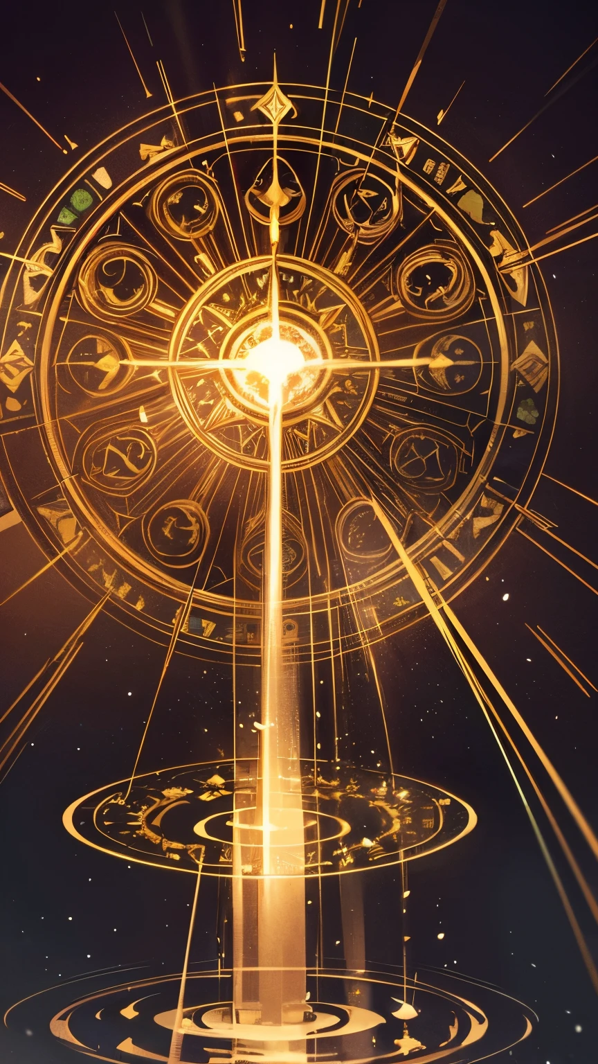 best quality, super fine, 16k, incredibly absurdres, extremely detailed, delicate and dynamic, translucent magic circle, shower of fountains lit up in rainbow colors, background northern renaissance style building that shines in gold
