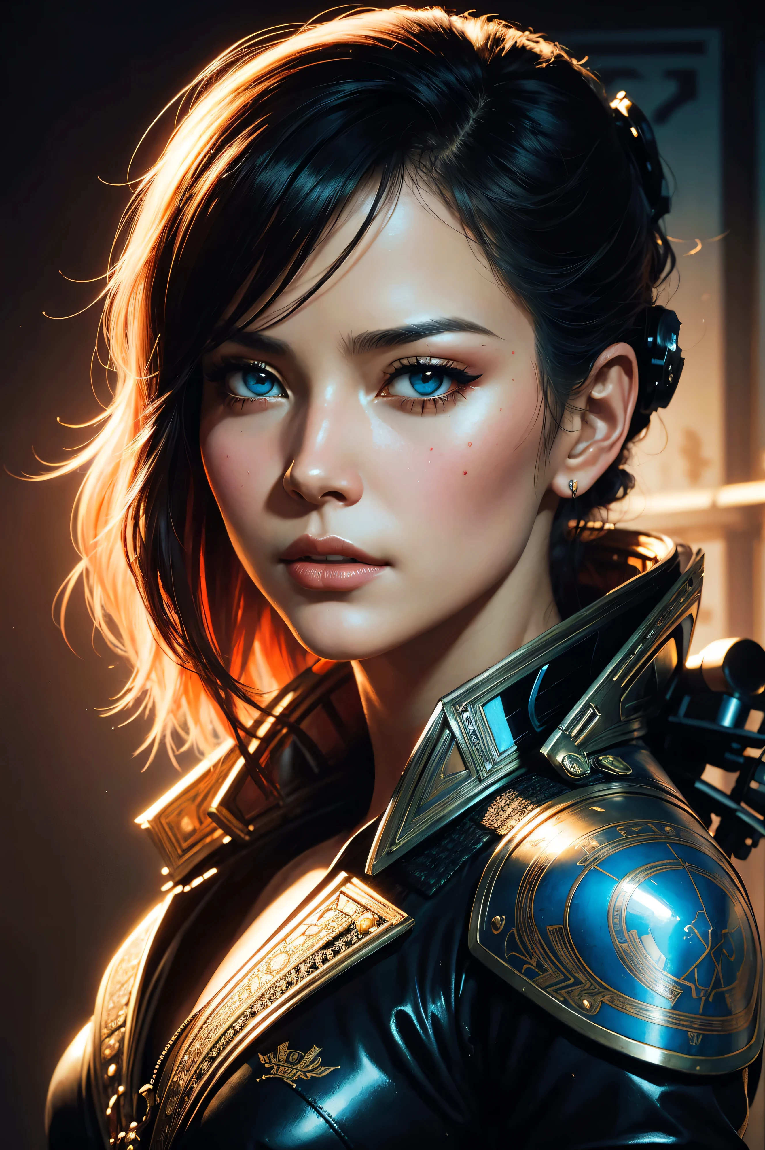 Face portrait of an elegant sexy pilot Anya Chipovskaya, cyborg aircraft parts, an ultrafine hyperdetailed colorfull illustration by kim jung gi, moebius, irakli nadar, alphonse mucha, ayami kojima, amano, greg hildebrandt, and mark brooks, female, feminine, art deco, new baroque, intricate linework, colors by frank frazetta