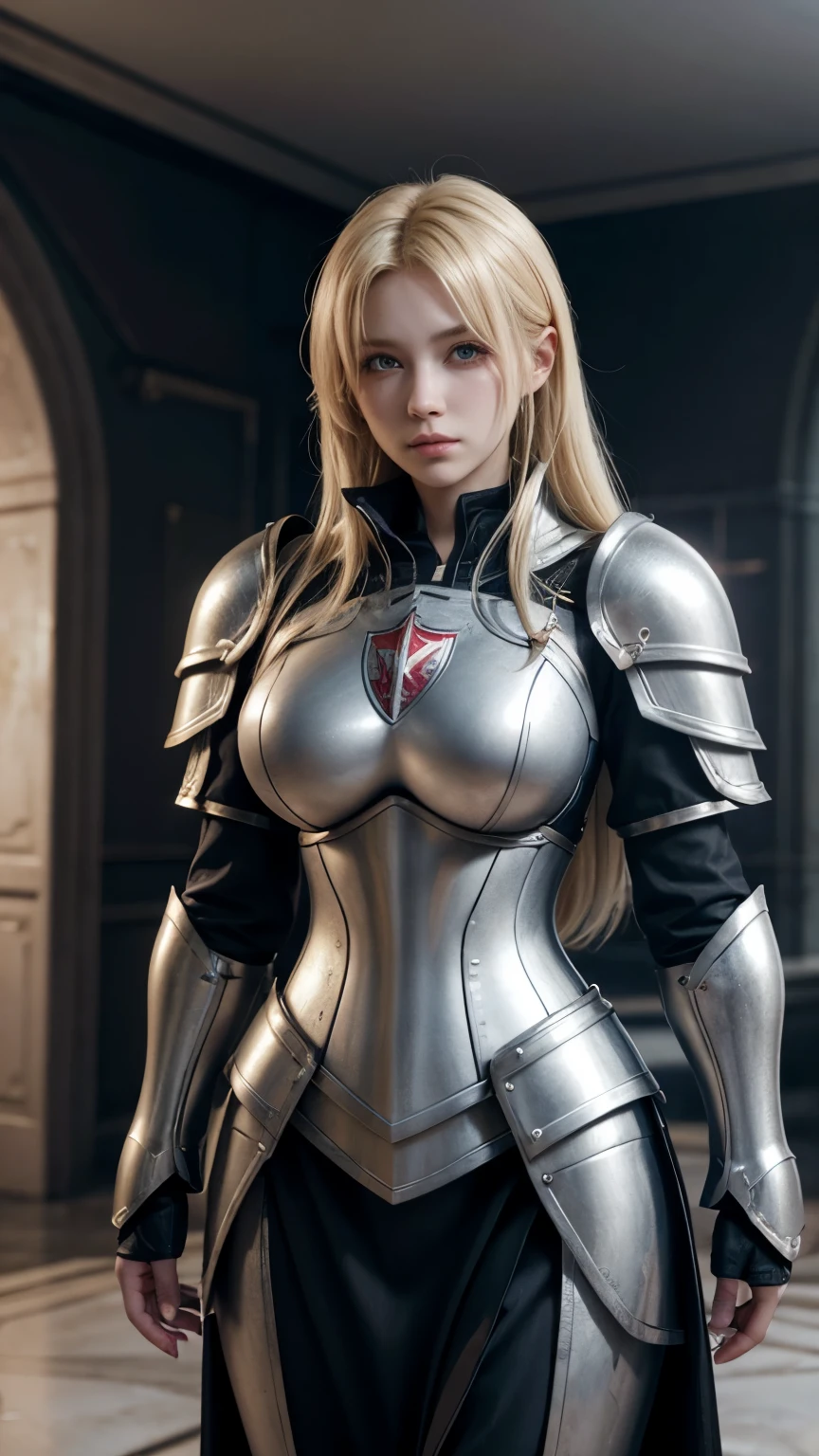 Blonde woman in armor takes a photo in a room, Amazing character art, Girl in Templar Knight Armor, 3d rendering character art 8k, of a beautiful female knight, 2. 5D CGI Anime Fantasy Artwork, Detailed digital anime art, Beautiful Female Templar Knight, Photorealistic Anime Girl Rendering, Highly detailed art gems, Fan Art Best Art Station, Beautiful woman in a Templar cloak