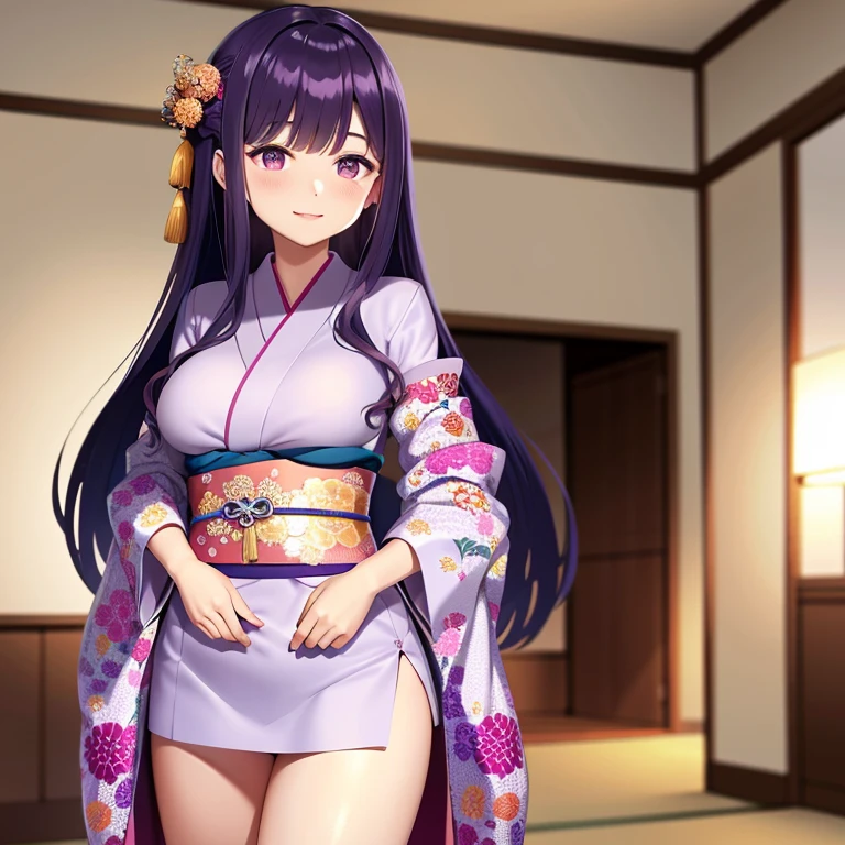 Nishikigoi-style kimono,Ai Fukuhara,Large breasts,Purple long hair