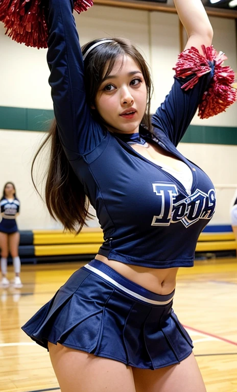 1 girl, ((Cheerleader)), Spread your arms, Thigh-high socks, mini skirt, Large Breasts, Cleavage, (((Full Arm))), girl, ((whole body)), Take the long view,