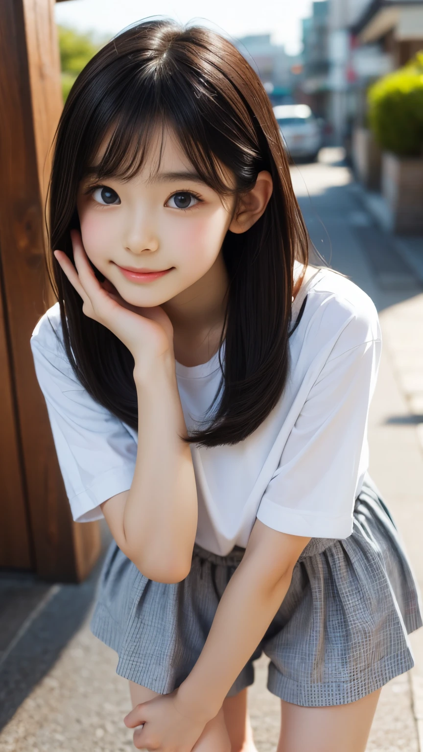 detailed face, cute face,brown eye, ((standing)) , (both hands on knee) , leaning forward , master piece , best quality , highly detailed , (matured female) , japanese