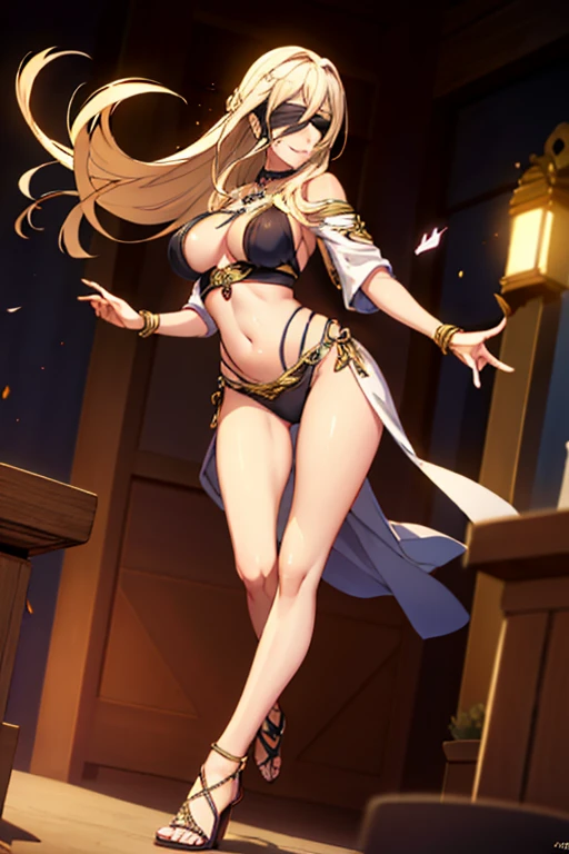 ((Ultra-high resolution, 8K RAW Photos, Ultra-realistic)), ((Correct Anatomy:1.5, Ideal body proportions, Long legs:1.37)), Dancing Oppai gal, Dancing, swing , Step forward strongly, Lift your legs, floating, Twisted body, floating hair, Fluttering Hair, (A face with attention to detail, 非常にdetailedな目), (SFW:1.25), Belly dance, Arabian, Clothing and accessories with intricate detailing, See-through clothing, Mesh robe, Great festival show, indoor, In the temple, Special altar, Sexy Dance, Lean back, Show your crotch, View your viewers, Sexy smile, Dutch Angle, From below, Side view, floating extra See-through clothing, splash, Bokeh, extra floating See-through clothing,(highest quality)), ((masterpiece)),(detailed),Perfect Face,One girl, Five Fingers,Shy laugh,
swordのOtome,sword_Otome, Long Hair, Blonde, Blindfold, (black Blindfold:1.2),(Large Breasts:1.2),
Big Ass, glamorous_expensive_Tight waist_Long legs,Camel Toe,
Super Beauty,Glowing Skin,smile,
necklace,jewelry, Sandals,Bridal Gauntlet,Removable sleeves, Outdoor handbags,