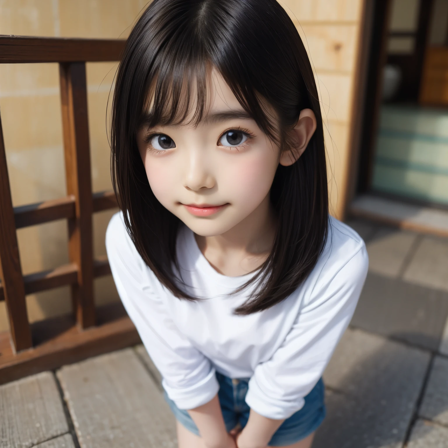 detailed face, cute face,brown eye, ((standing)) , (both hands on knee) , leaning forward , master piece , best quality , highly detailed , (matured female) , japanese