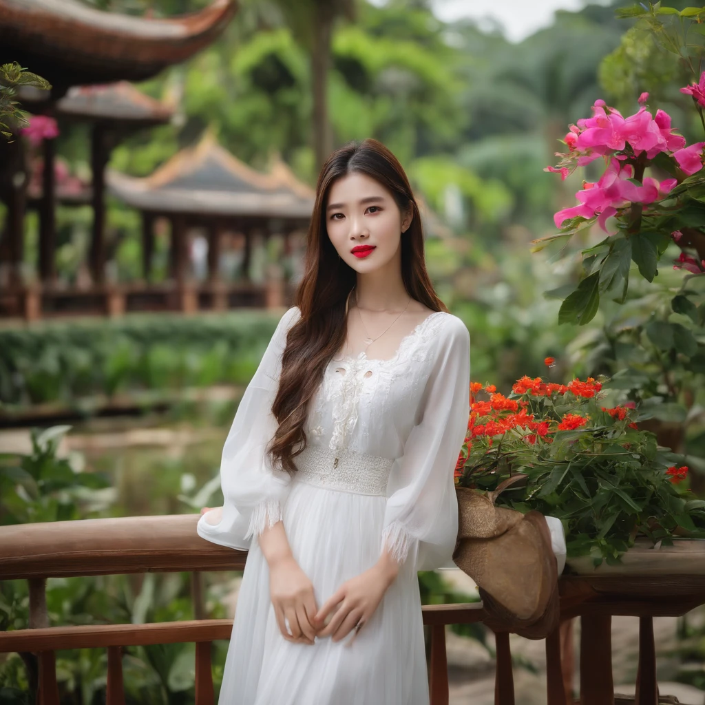 Zhao lusi, White dress, White skirt, long hair, tourist, Thailand garden, my,