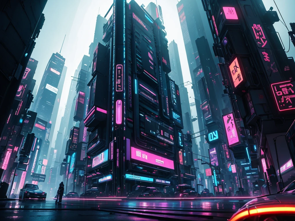 imagine a cyberpunk city full of buldings and futuristic cars,blade runner inspired,neaon lghts,japanese letters,