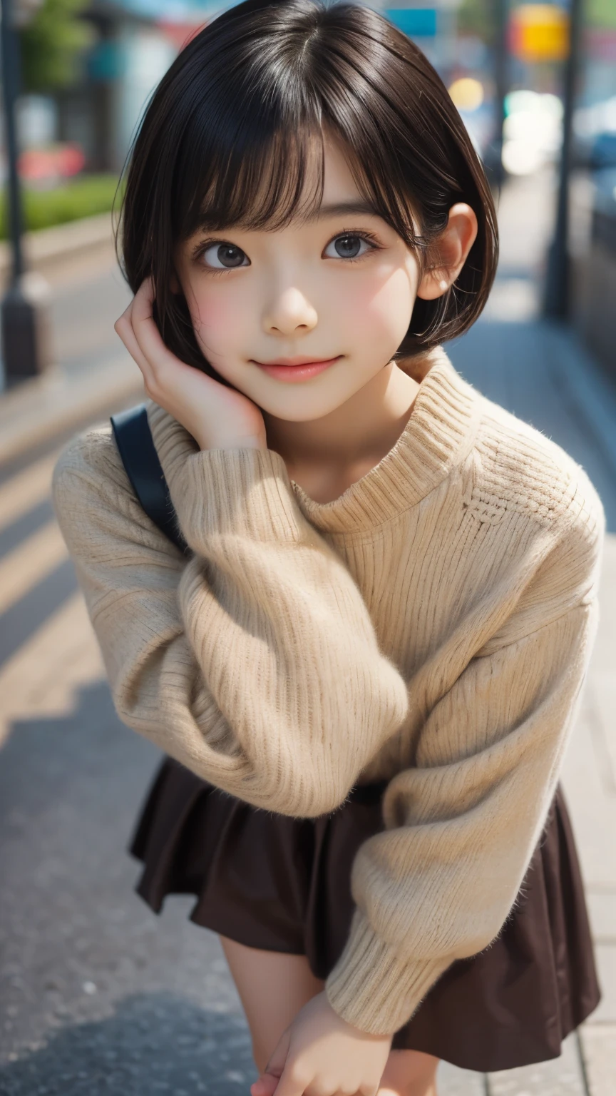 detailed face, cute face,brown eye, ((standing)) , (both hands on knee) , leaning forward , master piece , best quality , highly detailed , (matured female) , extra short hair, sidelocks-hair, japanese