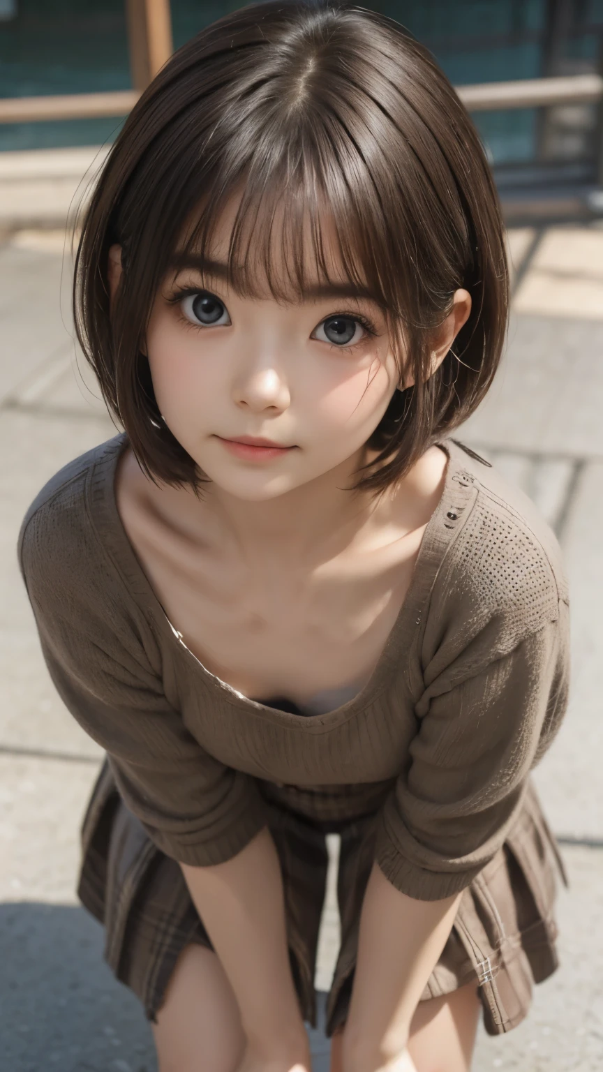 ((sfw: 1.4)), detailed face, cute face,brown eye, , extra short hair, sidelocks-hair, master piece , best quality, matured woman face , squatting , blouse , japanese , room , indoor