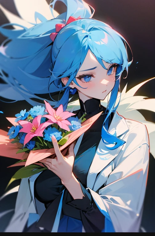 Cool women、sexy、holding a bouquet of flowers in both hands、