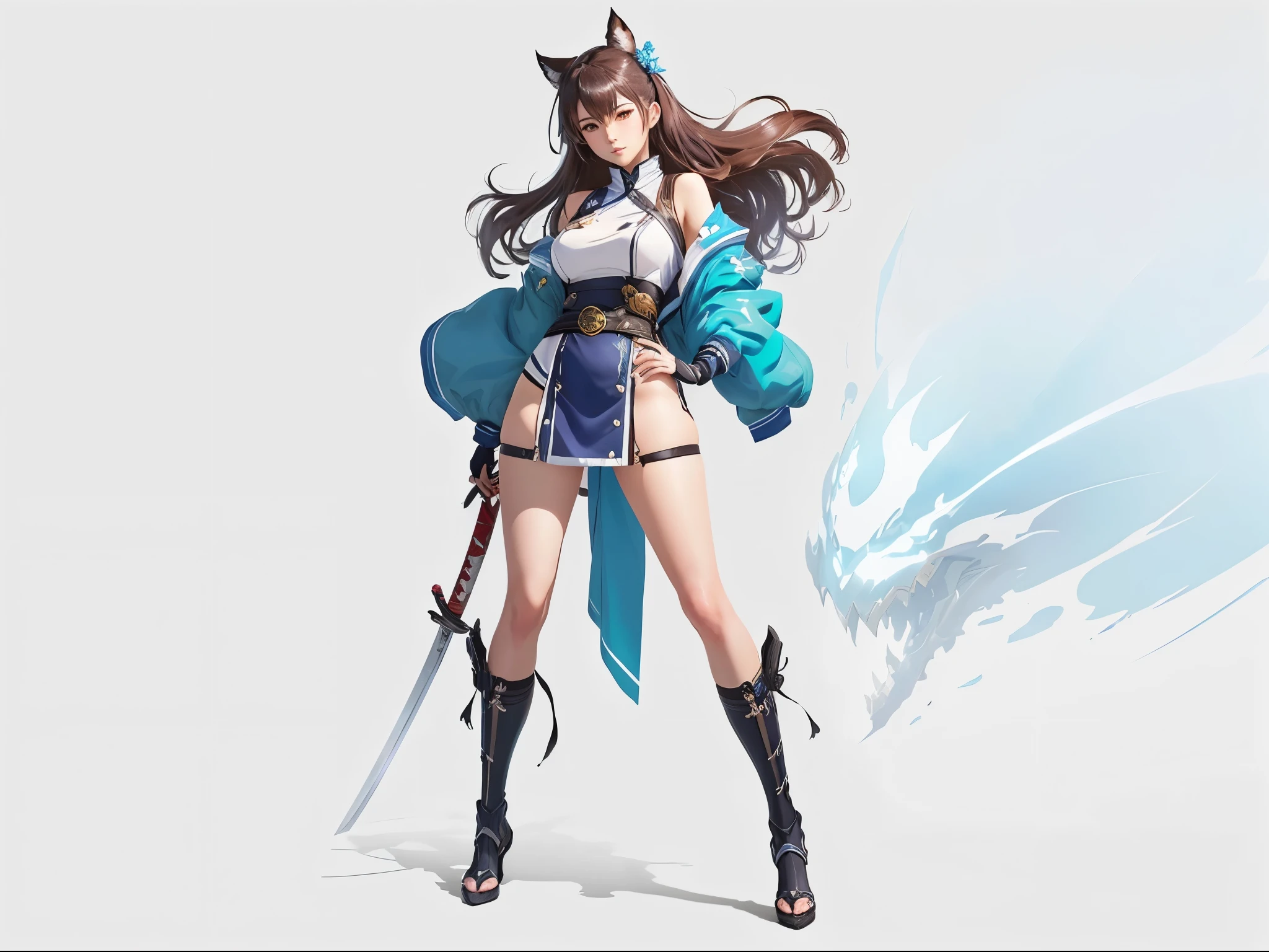 anime - style illustration of a woman in a blue and white outfit, katana zero video game character, official character art, trending on cgstation, azur lane style, e-girl, e - girl, cushart krenz key art feminine, full body xianxia, female action anime girl, from the azur lane videogame, kantai collection style